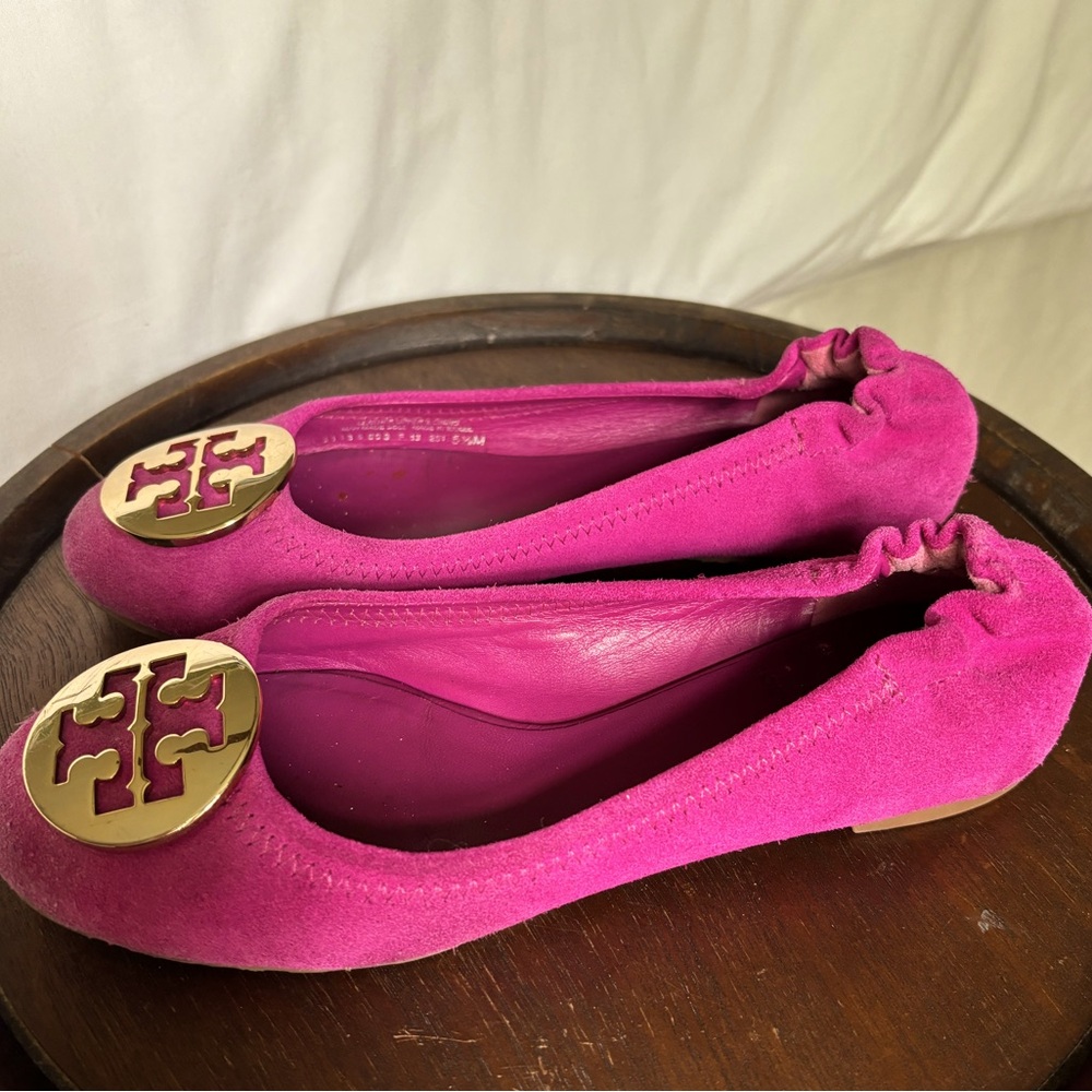 Tory Burch suede ballet flats, hot pink, size 5.5